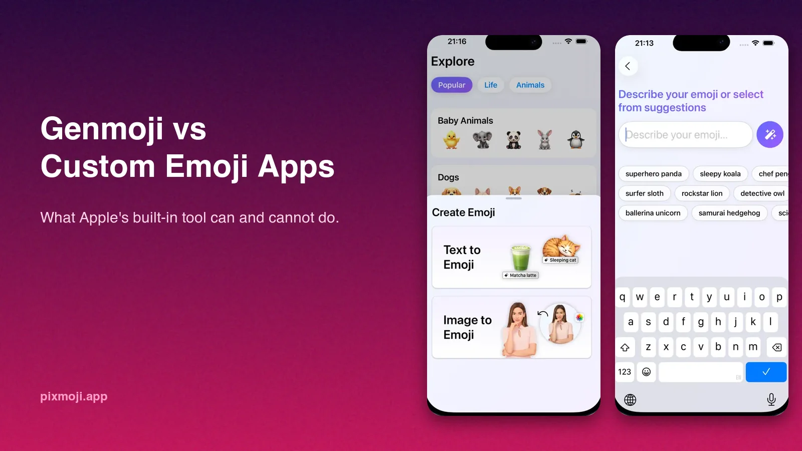 Genmoji compared with a custom emoji and sticker maker on iPhone