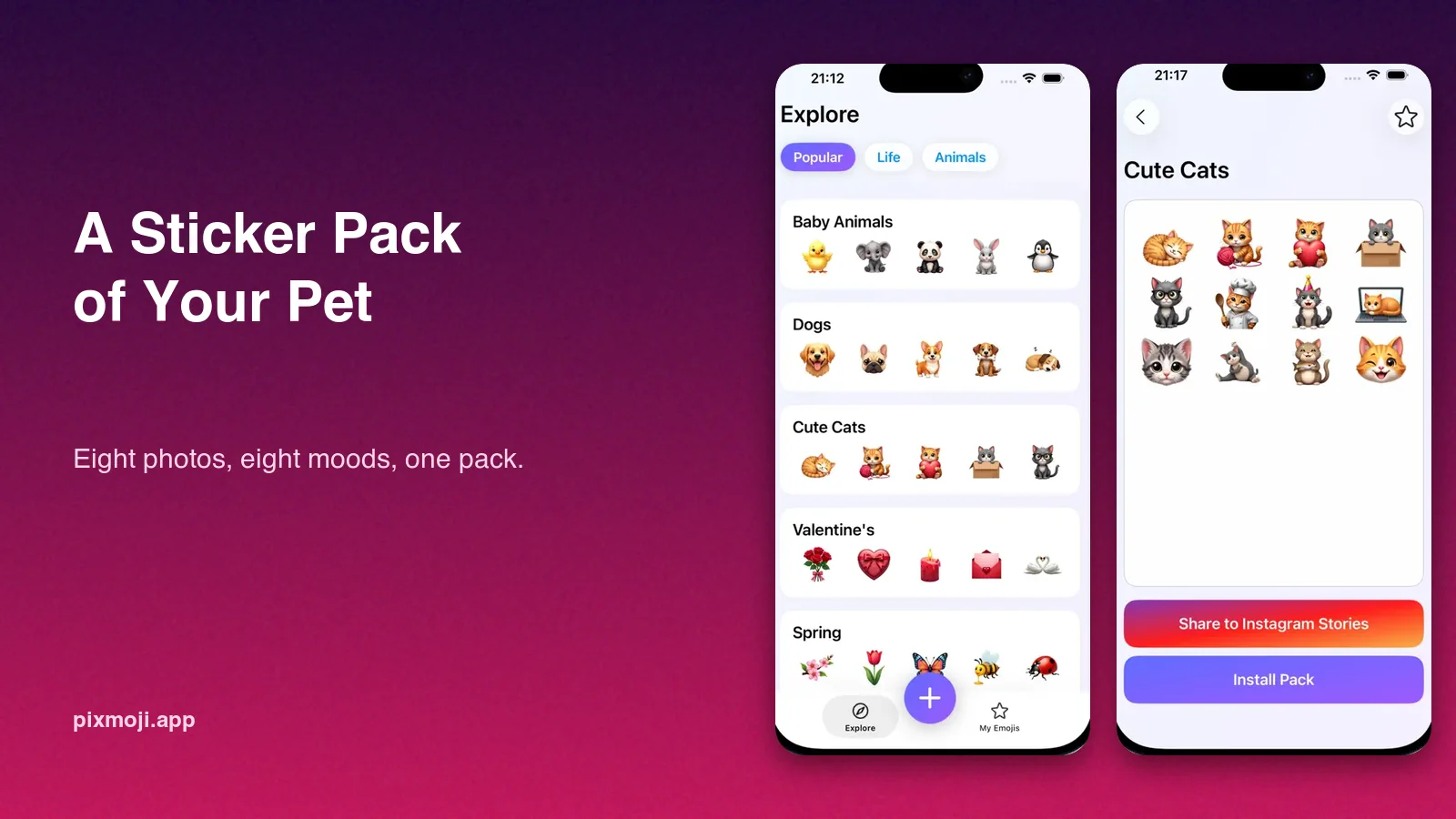 A sticker pack of a pet made with Pixmoji, ready for WhatsApp and iMessage