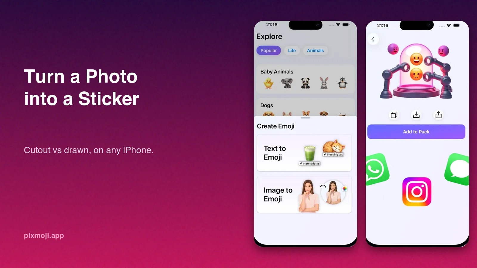 Turning a photo into a drawn sticker on iPhone with Pixmoji